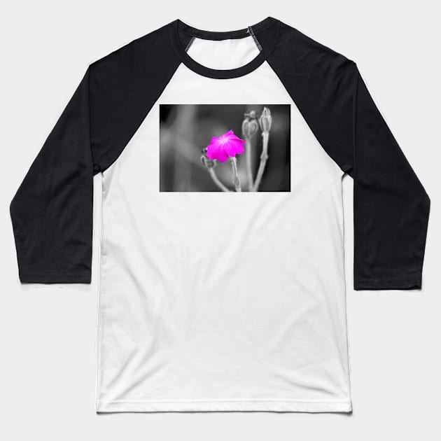 Magenta Flower Selective Color Photography Baseball T-Shirt by MidnightRose77